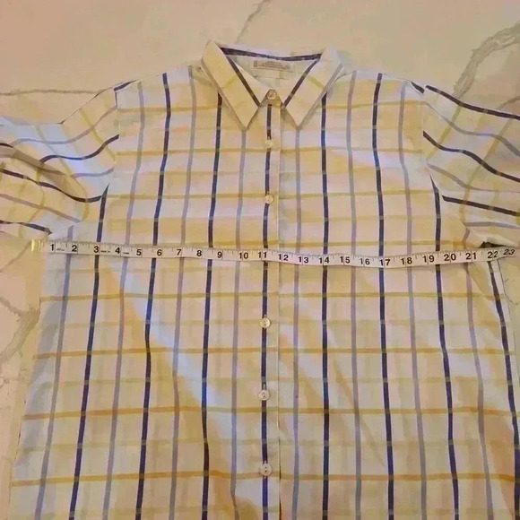 Foxcroft Womens Collared Cotton Plaid Button Down Shirt Blue Green Size 14 - Picture 7 of 9